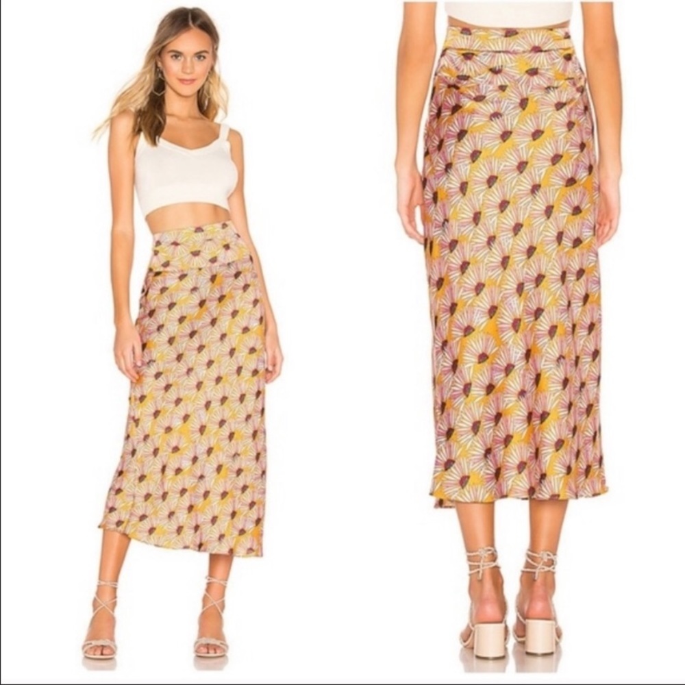 Free People “Normani” Satin Bias Flower Midi Skirt